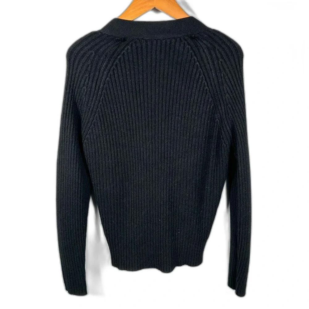 Devotion By Cyrus Black Ribbed Button-Up Chunky Cardigan Sweater Size Small Chic